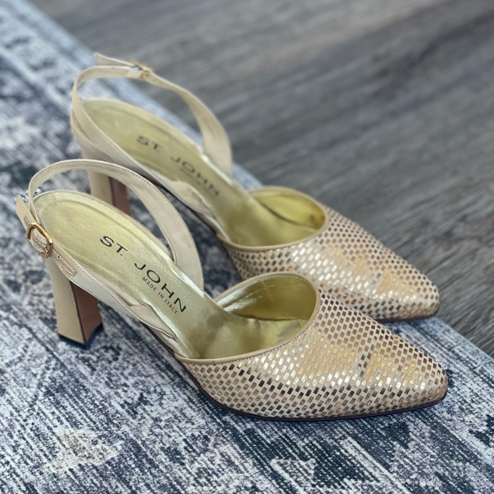 ST. JOHN | Metallic Sequin Slingback Heels Size 8 Made in Italy